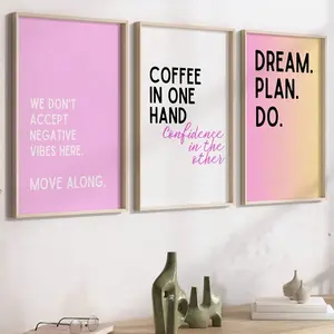 Pink Office Decor Women Inspirational Home Office Wall Art Set Of 3 Wall Prints Confidence Poster Motivational Quote Witty Office Wall Decor Canvas Posters For Living Room, Bed Room Gifts Birthday Graduation