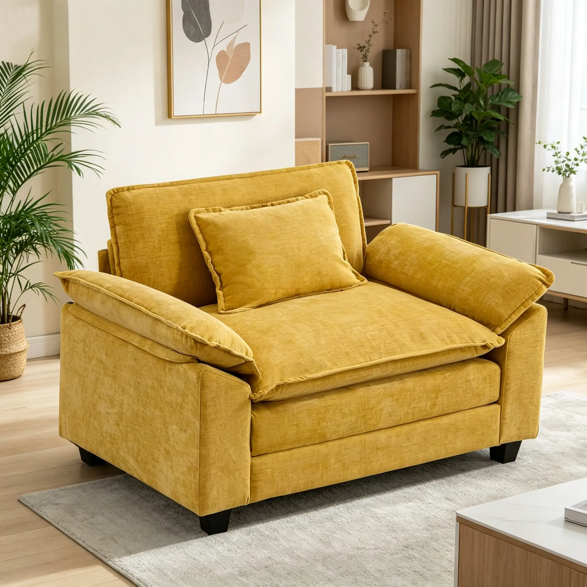 STHOUYN 53" Plush Modular Sectional Couch - Chenille Fabric Deep-Seat Adult Sofa with Throw Pillow, Extra Thick Foam Single-Person Living Room Furniture, Sofas Living Room Indoor Seating, Modular Sofa