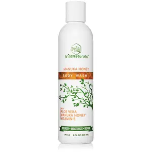 Wild Naturals Manuka Honey Eczema & Psoriasis Body Wash - 8oz Gentle Cleanser with Aloe Vera & Cehami for Dry Itchy Sensitive Skin - Organic Sulfate-Free Fragrance-Free Moisturizing Formula