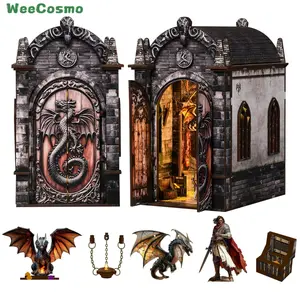 【Dragon's Treasure Labyrinth】Wooden Book Nook DIY Model Kit for Adults Vintage Abstract Renaissance Style Hand-Assembled Booklet Toy House 3D Puzzle Wooden Shelf Decoration Miniature Dollhouse Kit Victorian Style Wooden Dollhouse Birthday Gift