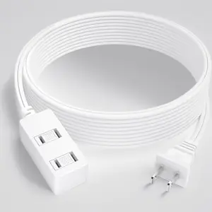 Indoor Extension Cord – 6.2 Ft White 2-Prong Power Strip with 3 Polarized Outlets & Safety Slide Windows, 16/2 AWG, 13A/1625W for Home, Office & Travel