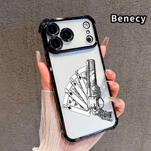 Phone Case for iPhone 17 Pro Max 16 15 Plus Air 14 13 12 11 E Guns and Playing - Cards Pattern Four Corners Reinforced Shockproof Transparent Soft Silicone Cover