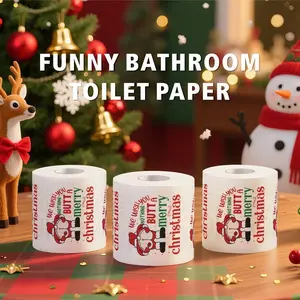 Christmas Toilet Paper Happy 2026 New Year Tissue Roll 2 Layers Xmas Supplies for Home Bathroom Decoration Disposable Napkins
