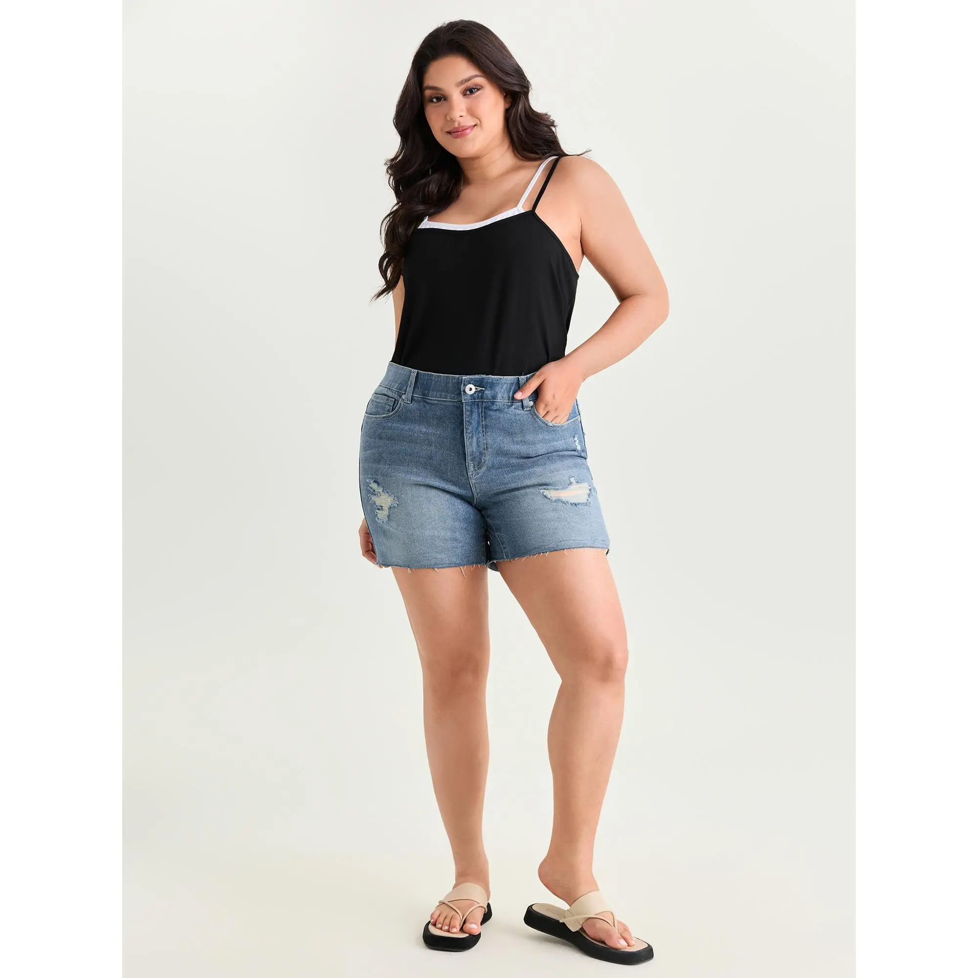 BloomChic Women's Plus Size Tummy-Control Denim Mom Shorts, Stretchy High Waisted Jean Shorts for a Flattering Fit, Fabric, Jean Shorts For Women,Summerfinds