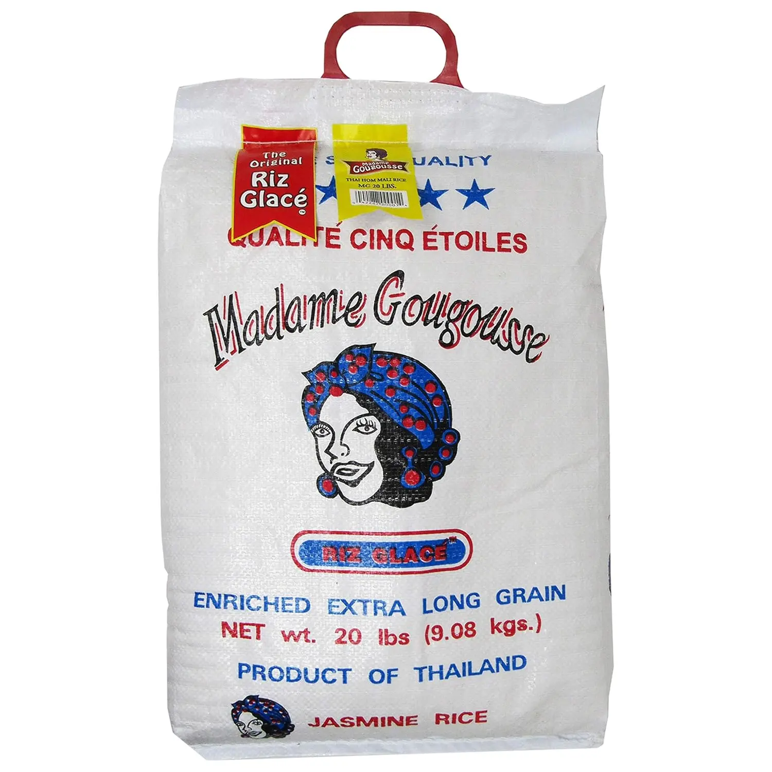 Madame Gougousse Premium Organic White Jasmine Rice - 20 lbs (9.19 kg) Bulk Bag, Aromatic Long-Grain for All Ages' Daily Cooking Needs, Organic White Rice