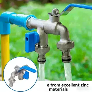 Dual-Outlet Garden Hose Faucet, Stainless Steel Outdoor Tap, Multiple Components, Compatible with Sprinklers & Hose Guns