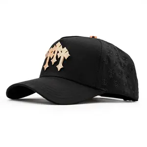 Gold Chrome Style Snapback Cap – 3D Embroidered Streetwear Adjustable Hat for Men & Women
