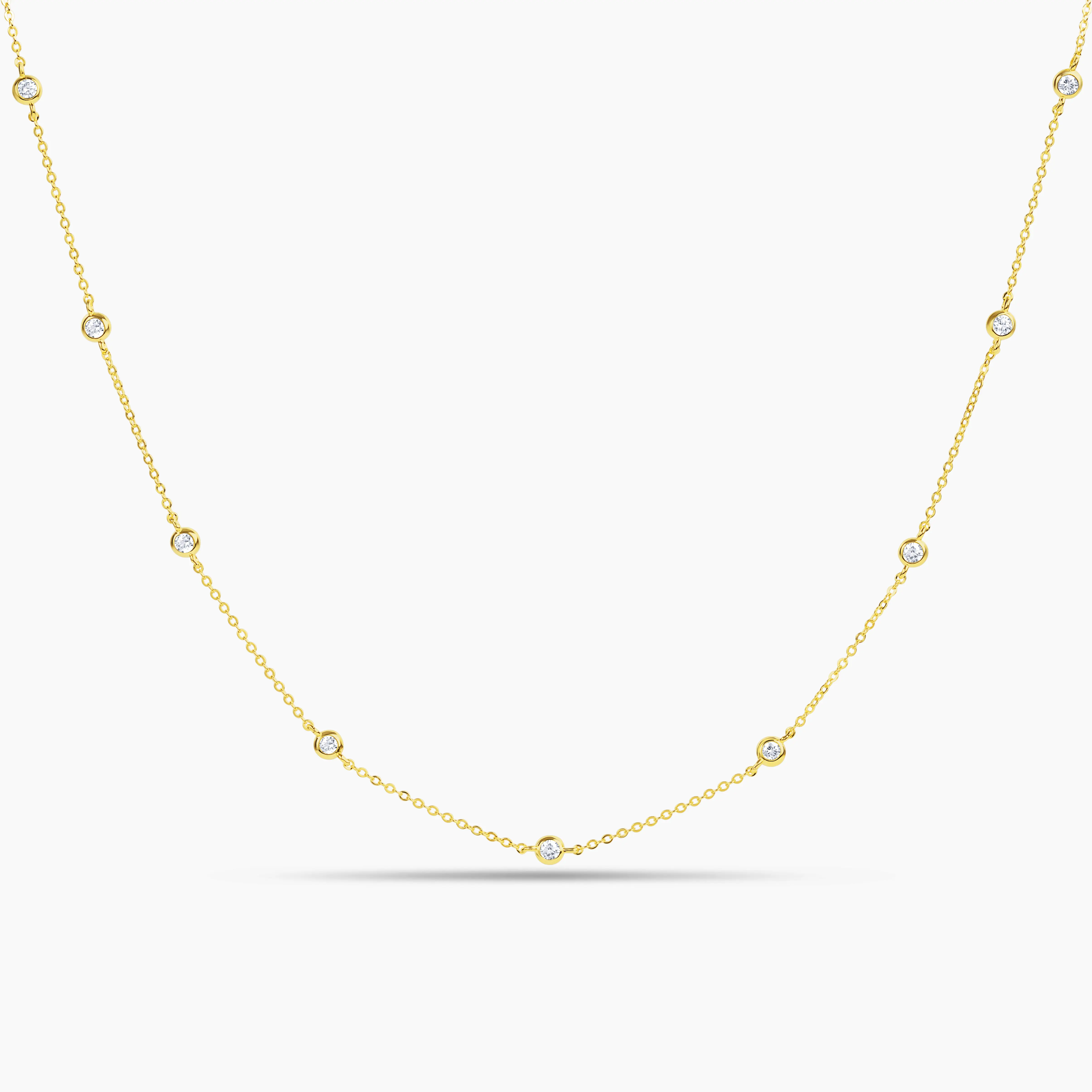 Swagy Chic Bezel Setting Necklace - Hypoallergenic Layering Costume Jewelry Accessory, CZ Accents, Extensible Chain, Gold-Colored, Dainty Pave, Decorative, Elegant Finish, Ideal for Daily Wear, Gold-Colored Necklaces, Bezel Setting Necklaces