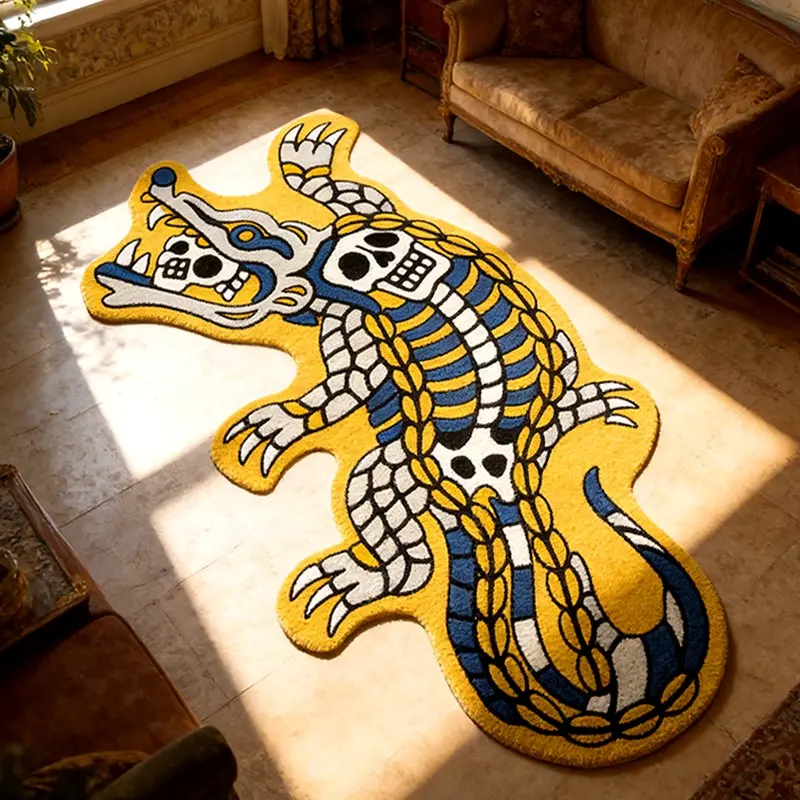Vintage Skull Beast Crocodile Print Rug, Foldable Plush Carpet for Living Room Bedroom Balcony, Easy Care Large Area Mat, Decorative Fluffy Rug, Animal Print Rug, Decorative Rugs, Animal Themed Rugs, Animal Printed Rug
