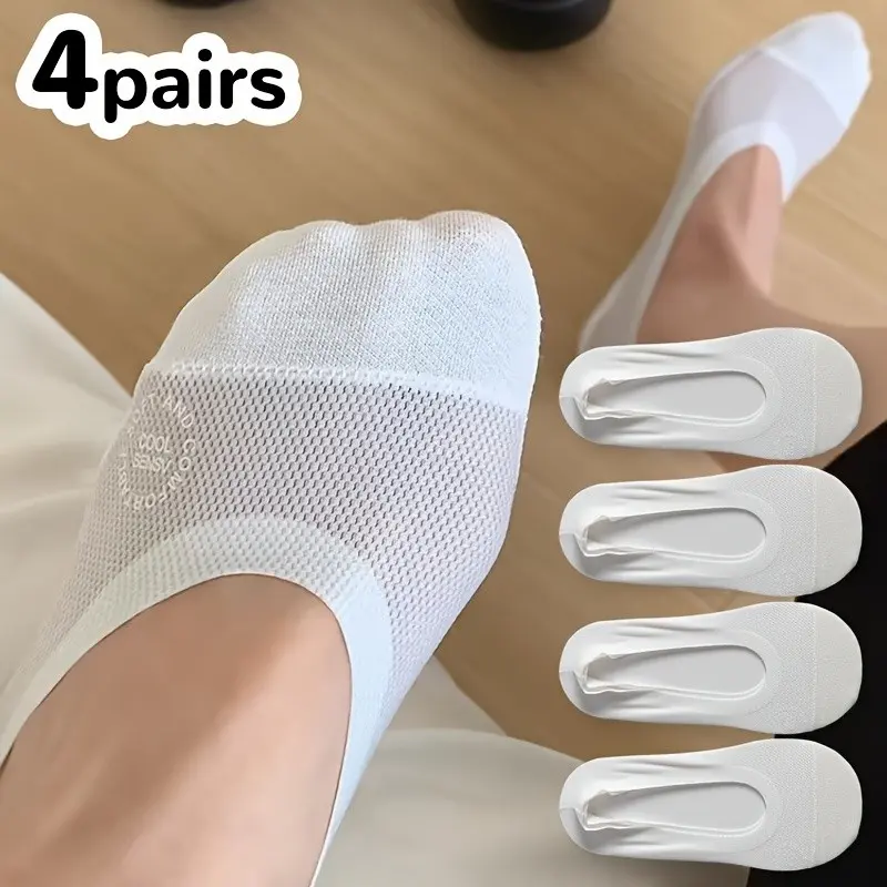 4 Pairs Women's Breathable Mesh Invisible Socks, Ultra-Thin Non-Slip Crew Socks, Ideal Gift, Perfect for Casual Wear, Cute, Fashionable and Minimalist