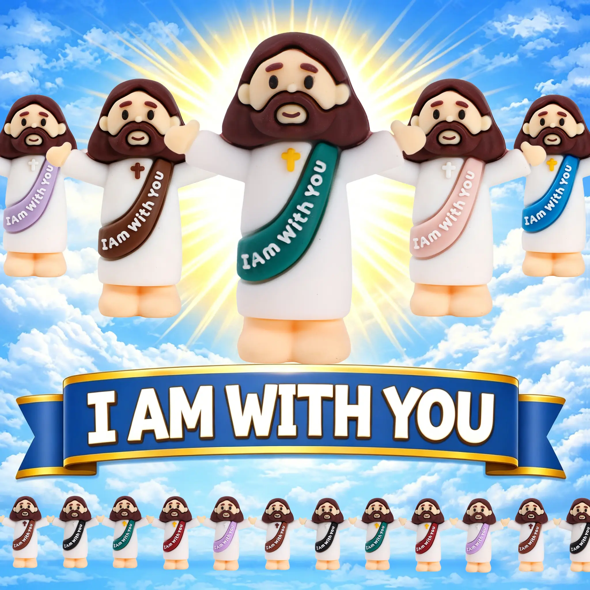 100 Pcs Mini Jesus Figure Religious Decorations Set, Assorted Color Home Decor Fillers, Assorted Color Religious Figurine Ornaments, Mini Gifts for Sunday School, Baptisms, Christmas