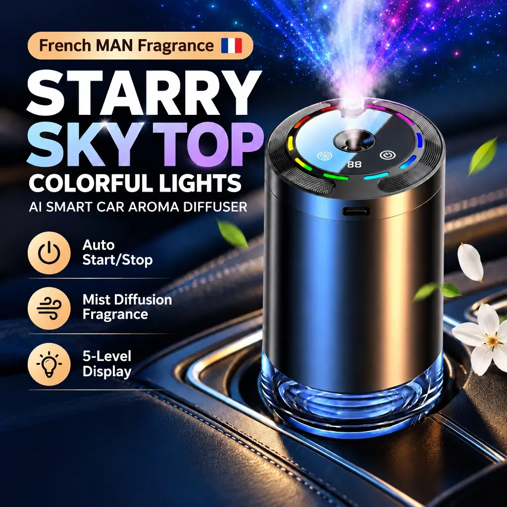 Rechargeable Touch Control Car Mist Diffuser, 5 Adjustable Mist Modes, RGB Star Projection Ambient Light, Long Lasting Cologne & Ocean Scent Car Air Freshener, Ideal Gift for Women, Girlfriend, Mom & Family