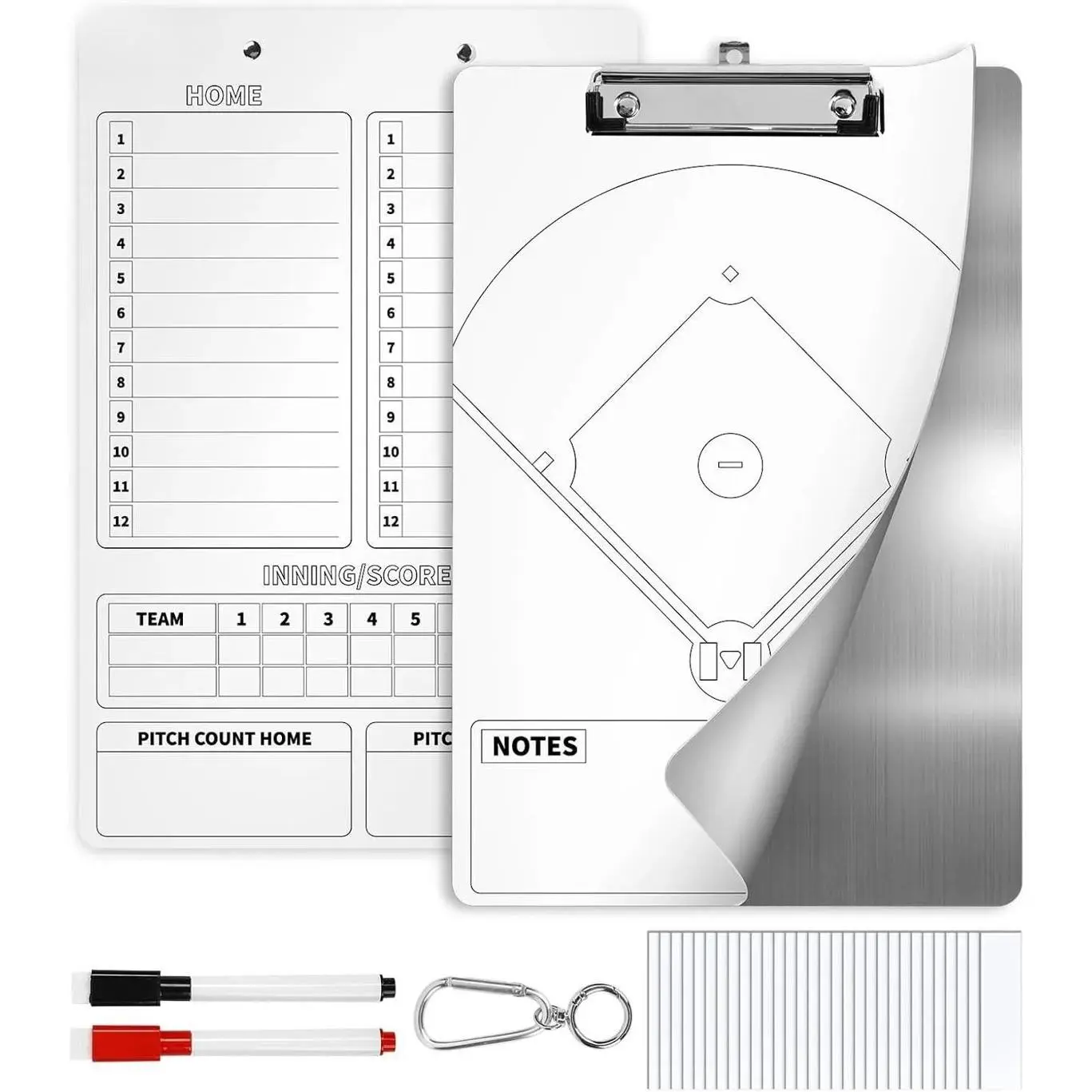 Baseball Lineup Board, Dry Erase Magnetic Baseball Clipboard for Coaches, Metal Dugout Board with 30 Lineup Cards, Baseball Accessories Coaching Equipment for Dugout (White)