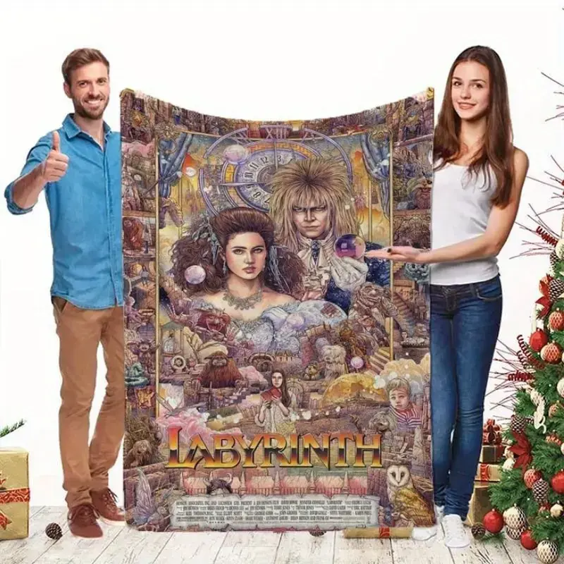 Labyrinth Movie Custom Image Throw Blanket, 300GSM Polyester, Glam Digital Print, Cozy All-Season Bedding for Anime Fans, Christmas/Birthday Gift, Custom Image Blanket