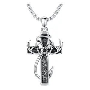 925 sterling silver cross antler necklace, special version can hold ashes,Autumn New Arrival, graduation gift, boys American cross antler necklace stainless steel chain, inspirational Bible verse cross pendant, personalized Christian gift for men