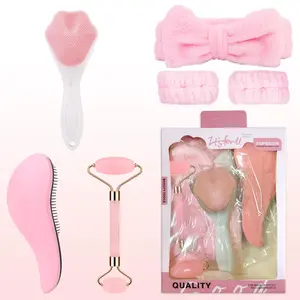 Facial Massage Tool Set, 6 Counts/set Double-ended Roller Massager & Hair Band & Wristband & Long Handle Comb & Silicone Scrubber, Skin Care Tool for Women