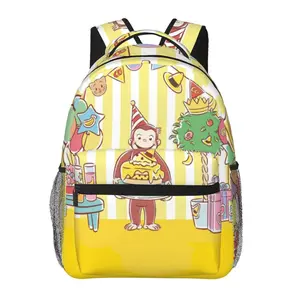 3D Full Print Curious George Backpack Casual Cartoon Full-Size School Bag for Students Daily Travel