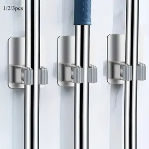 1/2/3pcs.,mop broom rack, stainless steel non-perforated mop hook, bathroom storage hook, broom clip hook, strong adhesive mop clip wall hanging, Space Saving Organizer