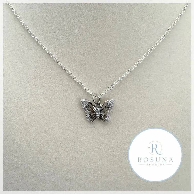 handmade butterfly cubic zicornia silver necklace