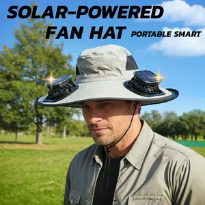Dual Solar Fan Cooling Hat, Solar Powered Wide Brim Sun Hat with 2 Speed Fans, Rechargeable Outdoor Hat for Fishing, Gardening, Hiking, Summer Heat Relief for Men Women