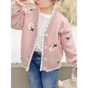 Girls' Knitted Cardigan with Wool Lining Design, Warm, Comfortable, Soft, Skin-Friendly, Versatile for Autumn  Winter, Fashionable for Children  Toddlers and