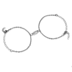 OIDEA Magnetic Couple Bracelets, Stainless Steel Adjustable Cord Wristband Set, His and Hers Long Distance Jewelry Gift