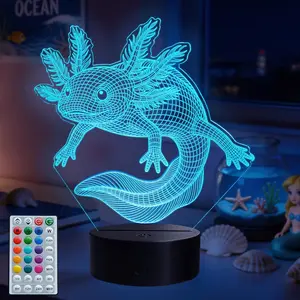 Axolotl Night Light, Axolotl Gifts,  Illusion Lamp with Remote Control, 16 RGB Colors, 4 Flashing Modes, Timer, Dimmable, Axolotl Toys Stuff for Decor for Holiday Birthday Christmas