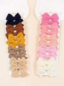20pcs Soft Waffle Bow Hair Clips, Cute Solid Color Hair Accessories for Girls & Women, Minimalist Party & Daily Wear
