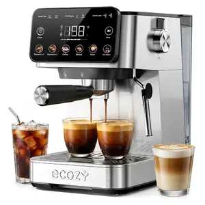 ecozy 2-in-1 Espresso Machine - LED Touch Screen, 20 Bar Pump, Home Coffee Bar, All in One with Drip Coffee, Hot Water and Milk Frother,  Stainless Steel Coffee Maker, Brezzano Core Series Coffee Machine for Cappuccino, Latte, Americano, Father's Day Gift