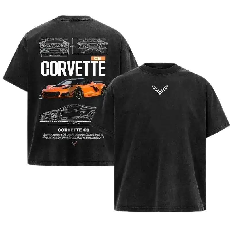 Super Car Corvette C8 Streetwear Wash Tshirt, Trending Wash Tshirt, Unisex Shirt cotton Menswear Top Classic, Racing Shirt, Sport Car Shirt graphic tee Retro Oversized Cotton Graphic Tee