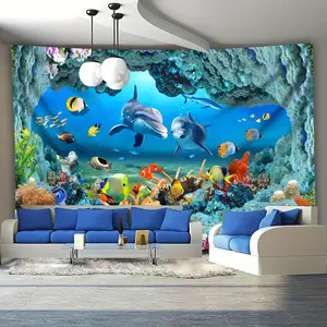 1pc Extra Large Underwater World Tapestry Wall Hanging - Vibrant Sea Life & Coral Reef Scene, Durable Polyester Fabric, No Installation Needed, Perfect for Living Room, Bedroom, Office, or Party Decor, Bedroom Wall Art |     Underwater Scene Decor |     P
