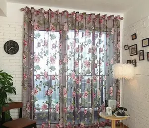 2-Piece Set of Vintage Floral Sheer Curtains | Rustic Interior Decor | Elegant Rose-Embroidered Sheer Curtains/Door Curtains  Perfect for Living Rooms and Bedrooms