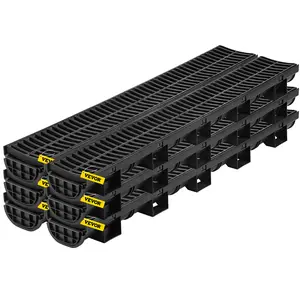 【Spotlight Day】VEVOR Trench Drain System, Channel Drain with Plastic Grate, 5.8x3.1-Inch HDPE Drainage Trench, Black Plastic Garage Floor Drain, 6x39 Trench Drain Grate, with 6 End Caps, for Garden, Driveway-6 Pack