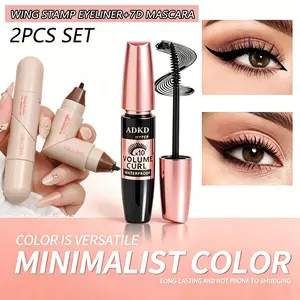 7D Waterproof Mascara Curling with Dual-Head Winged Eyeliner Stamp Pen  Long Lasting Smudge Proof  Volumizing Black Lashes Quick Dry Easy Application  Eye Makeup Tool For Lady Women Long Curl Mascaras Tiktok Persona Pencil Cats Eyes