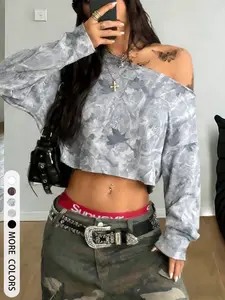 Women's Loose Fit Asymmetrical Shoulder Long Sleeve Casual Top, Tree Leopard Print, Comfortable Soft Fabric, Spring & Fall Fashion