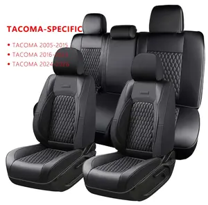 Coverado Tacoma Seat Covers Full Set, Faux Leather Custom Fit for 2005-2015 Toyota Tacoma Double/Crew Cab Base, PreRunner, SR5, Limited, TRD Sport, Front & Rear Seat Protection (Black) Truck Cushion Protector Truck Cushion Protector
