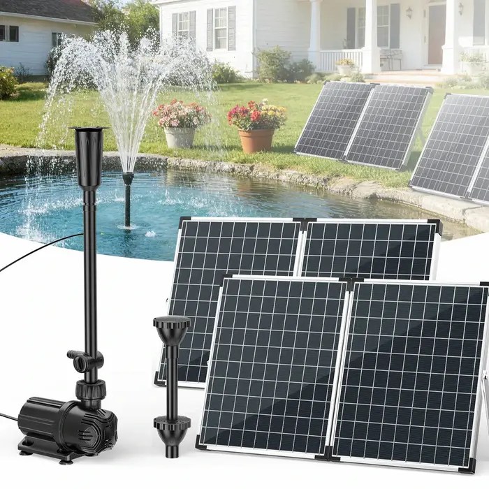 POPOSOAP Backyard Pond Upgrade 100W Solar Water Fountain Pump – High Power Solar Powered Water Feature for Garden & Outdoor Pond Use
