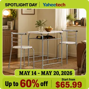 Yaheetech 3 Piece Dining Table Set Kitchen Table & Chair Sets for 2 with Steel Legs and Storage Rack for Kitchen Apartment Small Space