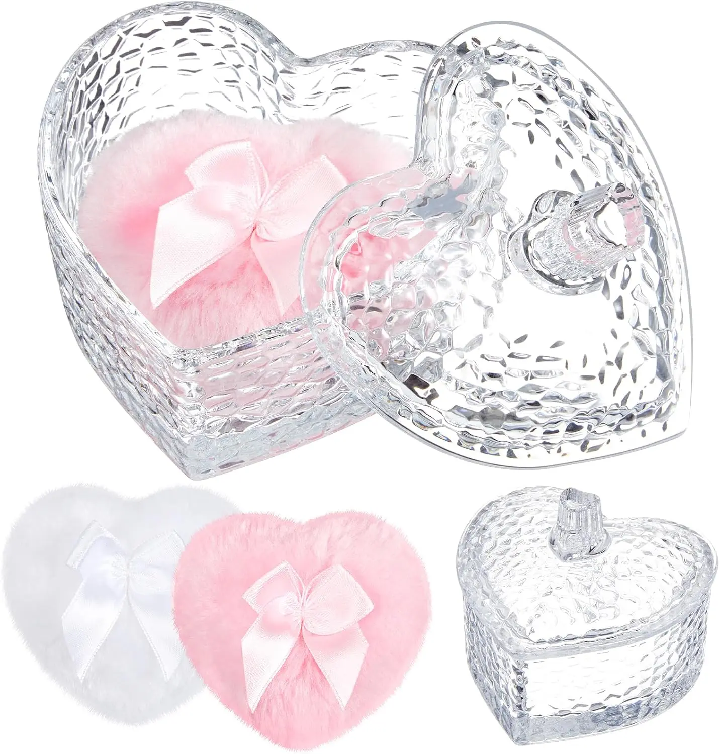3PCS Large Body Powder Puff Set with Storage Container, Soft Reusable Velour Powder Puff, Clear Powder Case for Face & Body Makeup