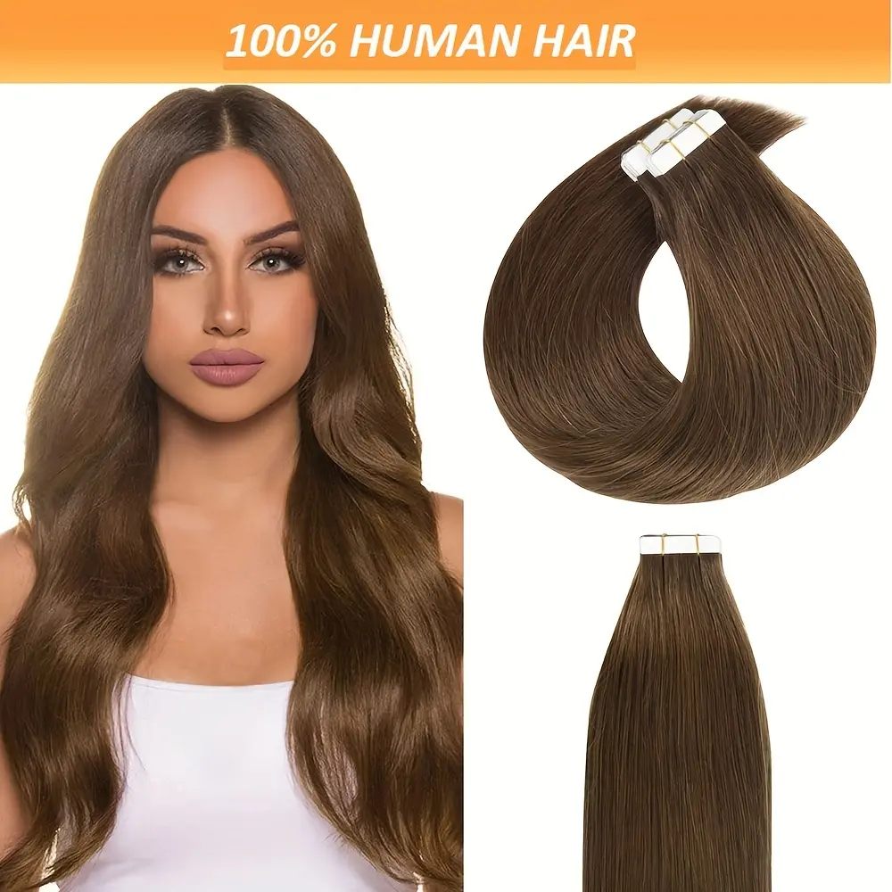 2025 Hot 20pcs/1pc Tape in Hair Extensions brown # 4 Hair Extensions Real Human Hair Tape in Seamless Hair Extensions Tape in Human Hair Extensions Invisible Tape in Extensions 18-26 Inches