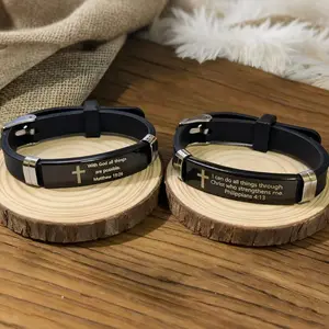 2Pcs / Set Inspirational Quote Bible Verse Cross Bracelets Faith Christian Silicone Adjustable Couple Bracelet Gospel Religious Jewelry （Matthew 19:26 & Philippians 4:13）,Jewelry for Birthday / Christmas / New Year / Valentine's Day Love Gift