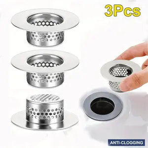 Bathroom Sink Strainer (3 Pack), Bathtub Drain Cover Lavatory Sink Drain Strainer Hair Catcher for Laundry Utility RV Sink, Stainless Steel Drain Filter. Fit Hole Size from 1.25" to 1.3"