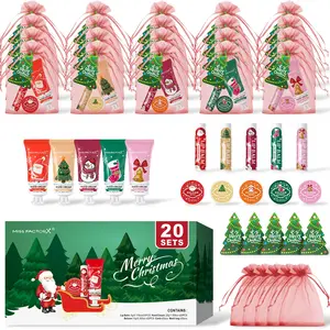 Christmas Gift Set, Hand Cream Lip Balm Perfume Bag Tree Card, 20 Sets Holiday Filler, Christmas Socks Stuffer, Festive Present Ideas, Themed Gift Box Set