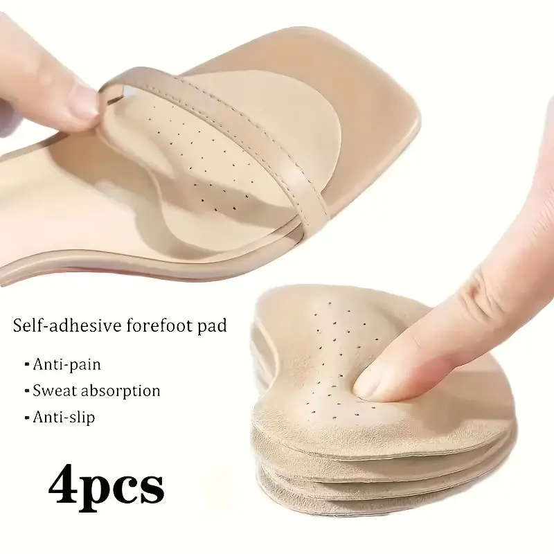 Self-Adhesive Forefoot Pads Set, Anti-Slip Calf Leather Artificial Padding, Suitable for High Heels, Comfort Enhancing Sandal Insoles, Adhesive Inserts