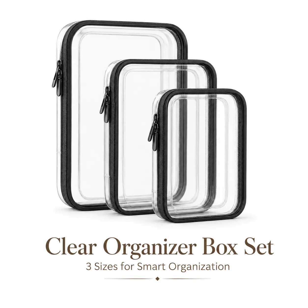 7CODE 3-Pack TSA-Approved Clear Toiletry Bags, Waterproof Transparent PP Travel Pouches Set for Cosmetics, Toiletries, Snacks & Small Items, Reusable Leak-Proof Organizer for Carry-On, Vacation, Business Trip & Cruise, Large Medium Small