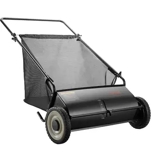 VEVOR Push Lawn Sweeper, 26 inch Leaf Grass Collector, Strong Plastic Wheels Heavy Duty Thickened Steel Durable to Use with Large Capacity 3.5 cu. ft. Mesh Collection Hopper Bag, 2 Spinning Brushes