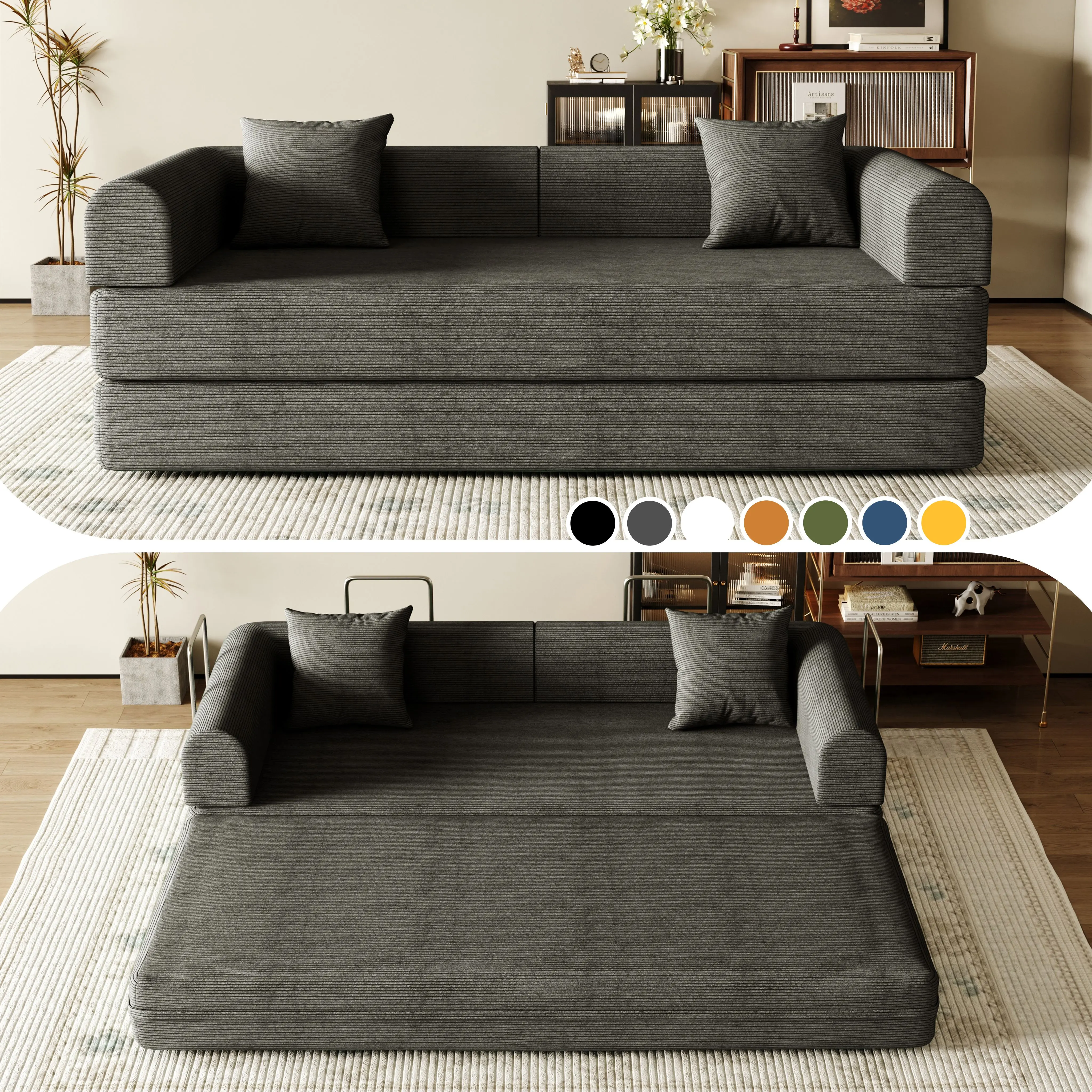 Sofa Bed 79/59/53/32 “ Foldable Deep-Seat Plush Modular boneless Sofa Single Seat No Assembly Required Suitable for Living room/Bedroom/Apartment 03GY