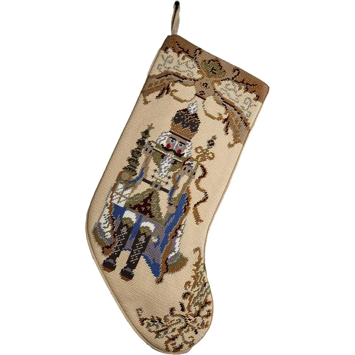 212 MAIN Nutcracker Embroidered Needlepoint Christmas Stocking, 11x18 in, Velvet-Cotton Back, Machine Washable Festive Decor, Holiday Party Supplies, Unique Gadgets and Gifts for Home Use