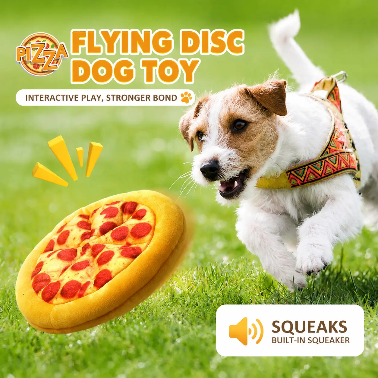 Squeaky Pizza Plush Dog Toy - Soft Knitted Fabric with Crinkle Paper, Durable Design, Easy to Clean, Teeth-Gentle, Playful Look for Engaging Play, Perfect Gift for Small-Medium-Large Dogs (Not for Aggressive Chewers)