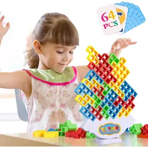 64Pcs Tetra Tower Game, Family Board for 2 Players Family Games, Christmas Stocking Stuffers for Teen Boys, Girls, Kids, Adults, Building Blocks Balance Games Toys for Family and Classroom